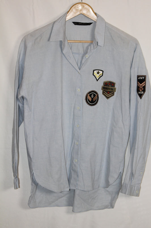 ZARA BASIC Sky Blue Cotton-Blend Shirt – Small