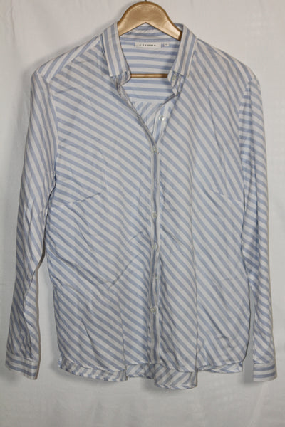 ETERNA White & Blue Striped Cotton Shirt – Medium