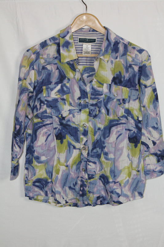 Karen Scott Multicolor Cotton Button Down – Medium