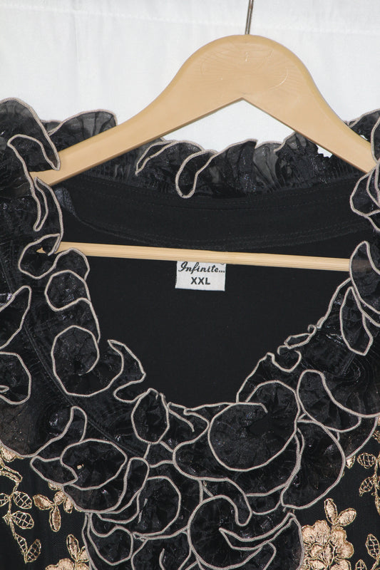 Infinity Black & Golden Embroidered Full Sleeve Blouse – Statement Piece