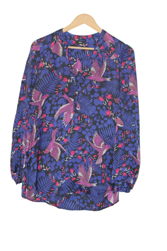 M&Co Purple Bird Print Full Sleeve Blouse – Playful & Elegant