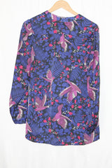 M&Co Purple Bird Print Full Sleeve Blouse – Playful & Elegant