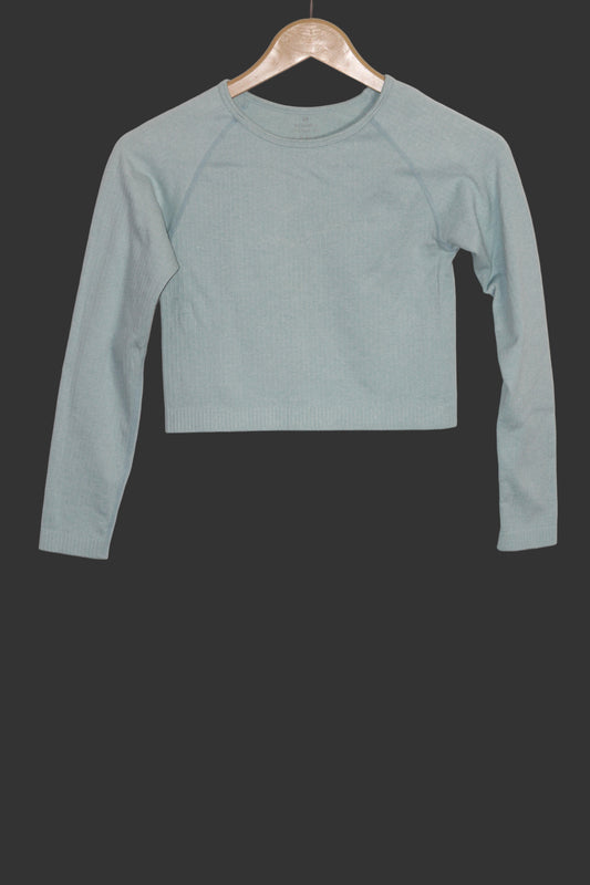 Thriftyfy Sea Green Full Sleeve Crop Top – Modern Streetwear Vibe