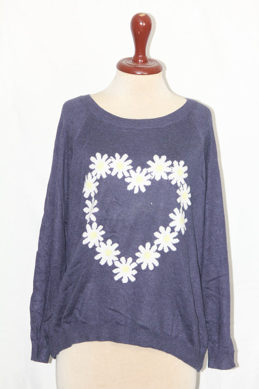F&F Blue with White Flowers Sweatshirt - Large