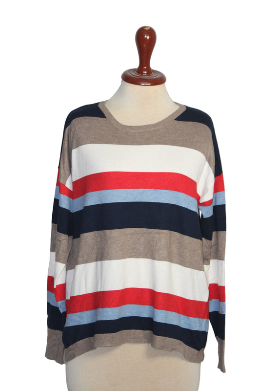 Pebble Bay Blue, White & Red Striped Sweatshirt (Large)