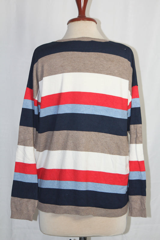 Pebble Bay Blue, White & Red Striped Sweatshirt (Large)