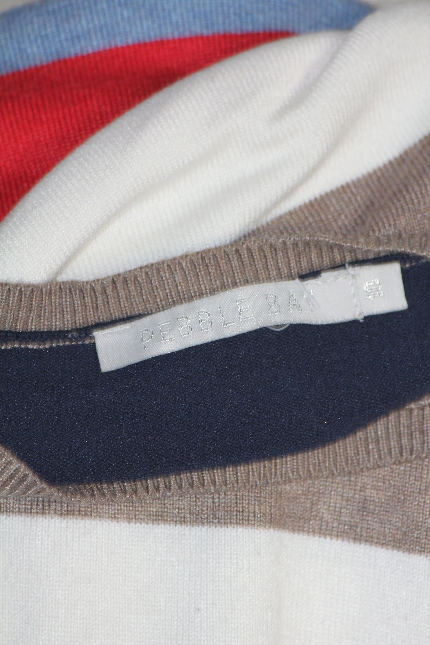 Pebble Bay Blue, White & Red Striped Sweatshirt (Large)