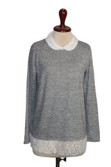 Tu Grey Sweatshirt with White Lace Collar - Medium