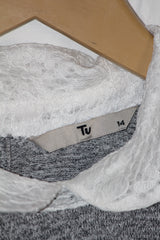 Tu Grey Sweatshirt with White Lace Collar - Medium