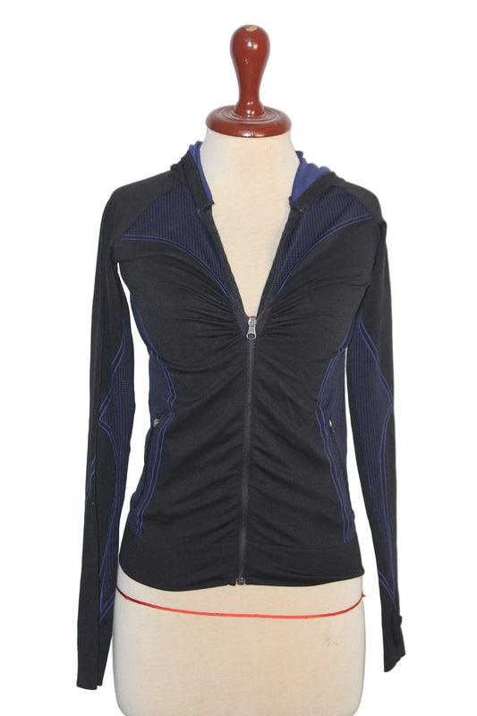 Thriftyfy Black Hoodie with Blue Lines - Small
