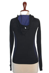 Thriftyfy Black Hoodie with Blue Lines - Small