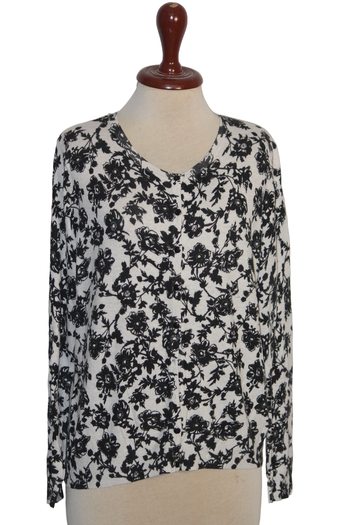 George White Viscose Sweater with Black Flowers – Small