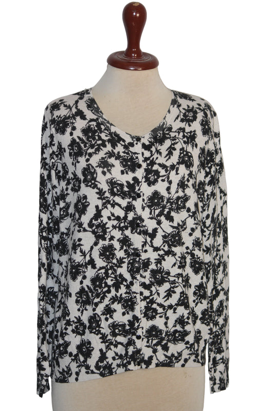 George White Viscose Sweater with Black Flowers – Small