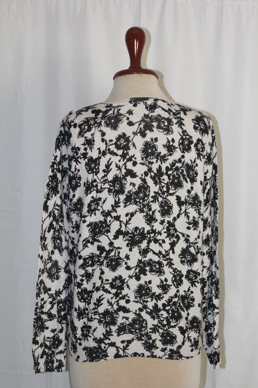 George White Viscose Sweater with Black Flowers – Small