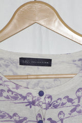M&S Women's White Sweater with Purple Bird Print
