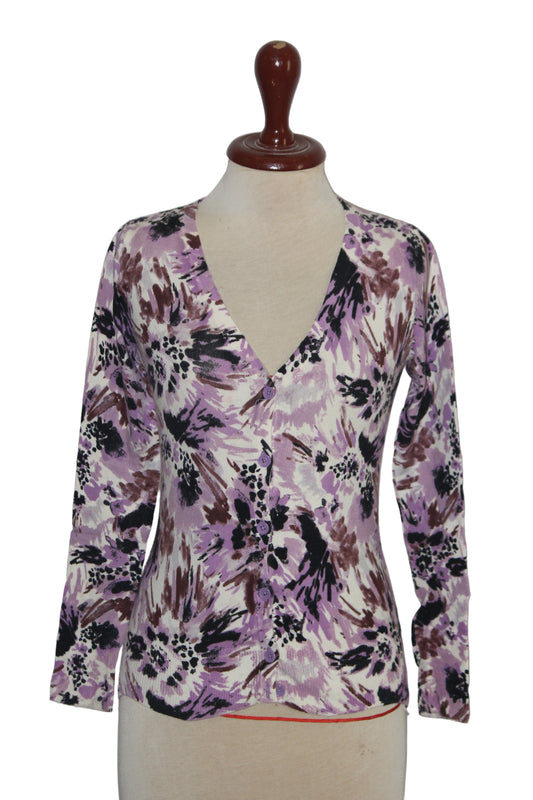 Merona White Sweater with Purple Print