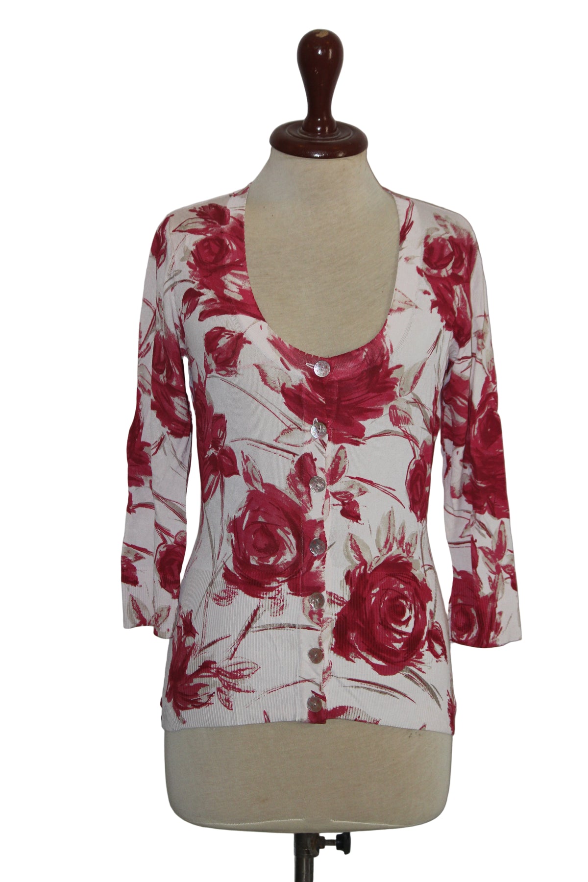 Coast White Viscose Sweater with Pink Flowers – Small