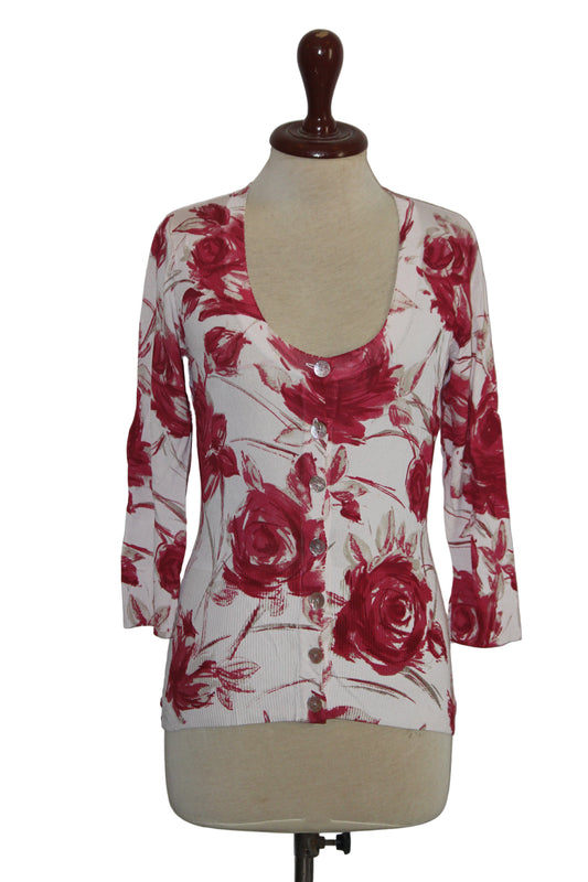 Coast White Viscose Sweater with Pink Flowers – Small