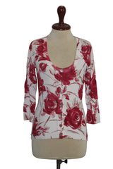 Coast White Viscose Sweater with Pink Flowers – Small