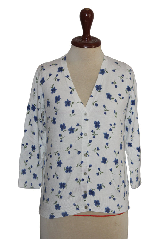 F&F White Sweater with Blue Flowers - Small