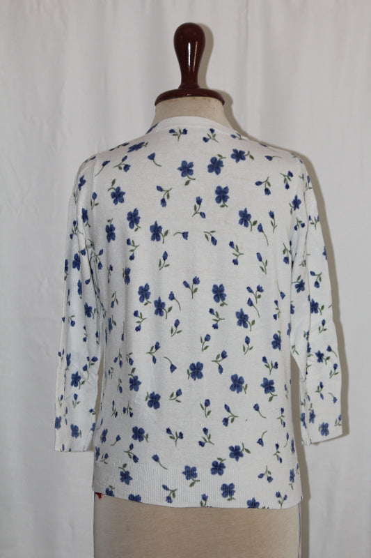 F&F White Sweater with Blue Flowers - Small