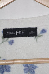 F&F White Sweater with Blue Flowers - Small