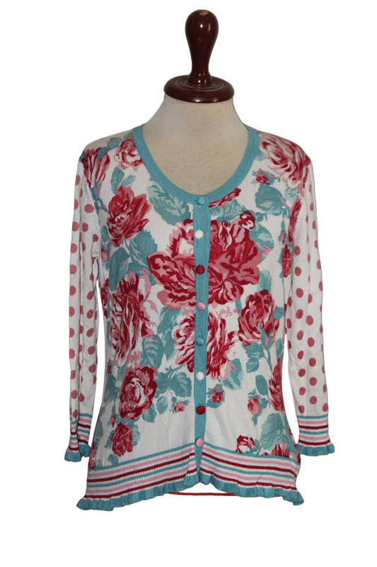 Per Una White Sweater with Red and Blue Rose Print