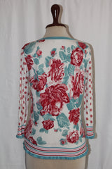 Per Una White Sweater with Red and Blue Rose Print