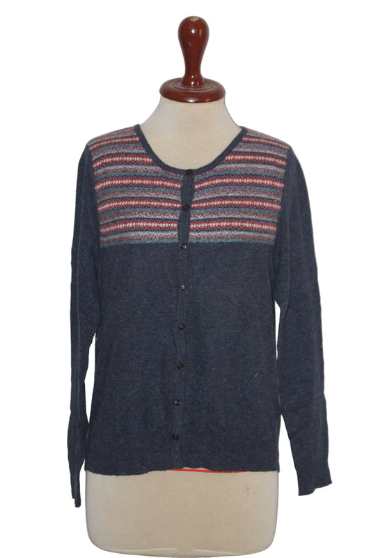 Indigo Blue Sweater with Color Lines - Small