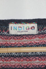 Indigo Blue Sweater with Color Lines - Small