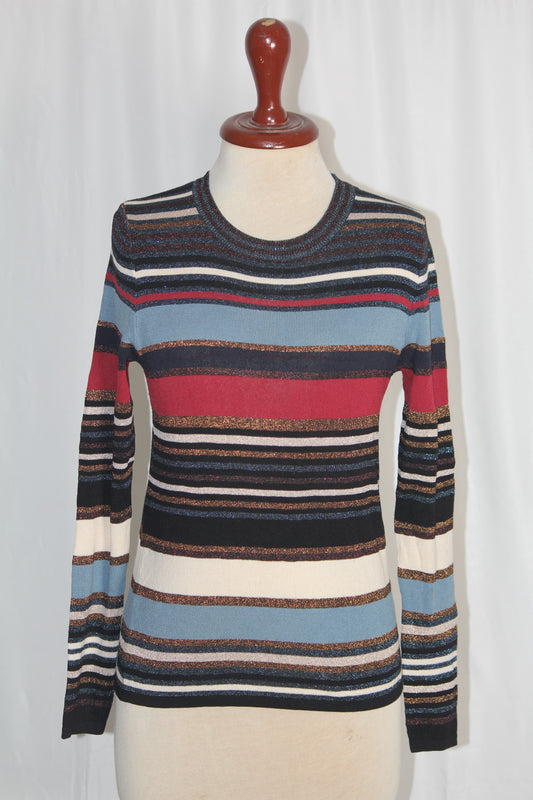 1 Over Small Blue Red and Golden Striped Sweater