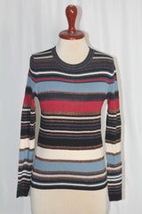 1 Over Small Blue Red and Golden Striped Sweater
