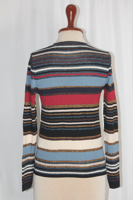 1 Over Small Blue Red and Golden Striped Sweater