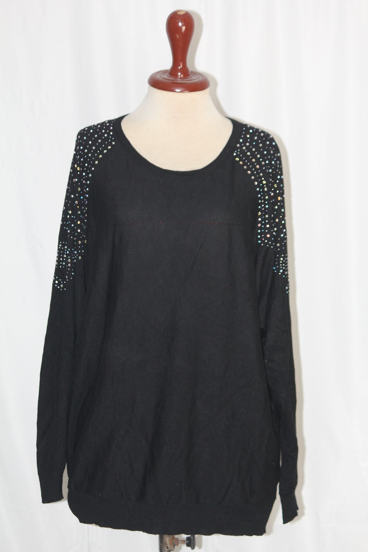 Peacocks Large Black Sweater with Rhinestones