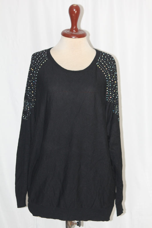 Peacocks Large Black Sweater with Rhinestones