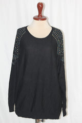 Peacocks Large Black Sweater with Rhinestones