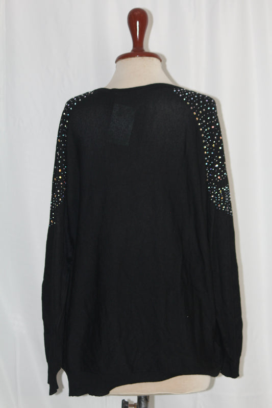 Peacocks Large Black Sweater with Rhinestones