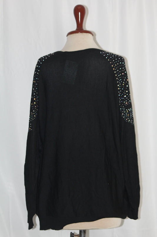 Peacocks Large Black Sweater with Rhinestones