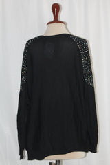Peacocks Large Black Sweater with Rhinestones