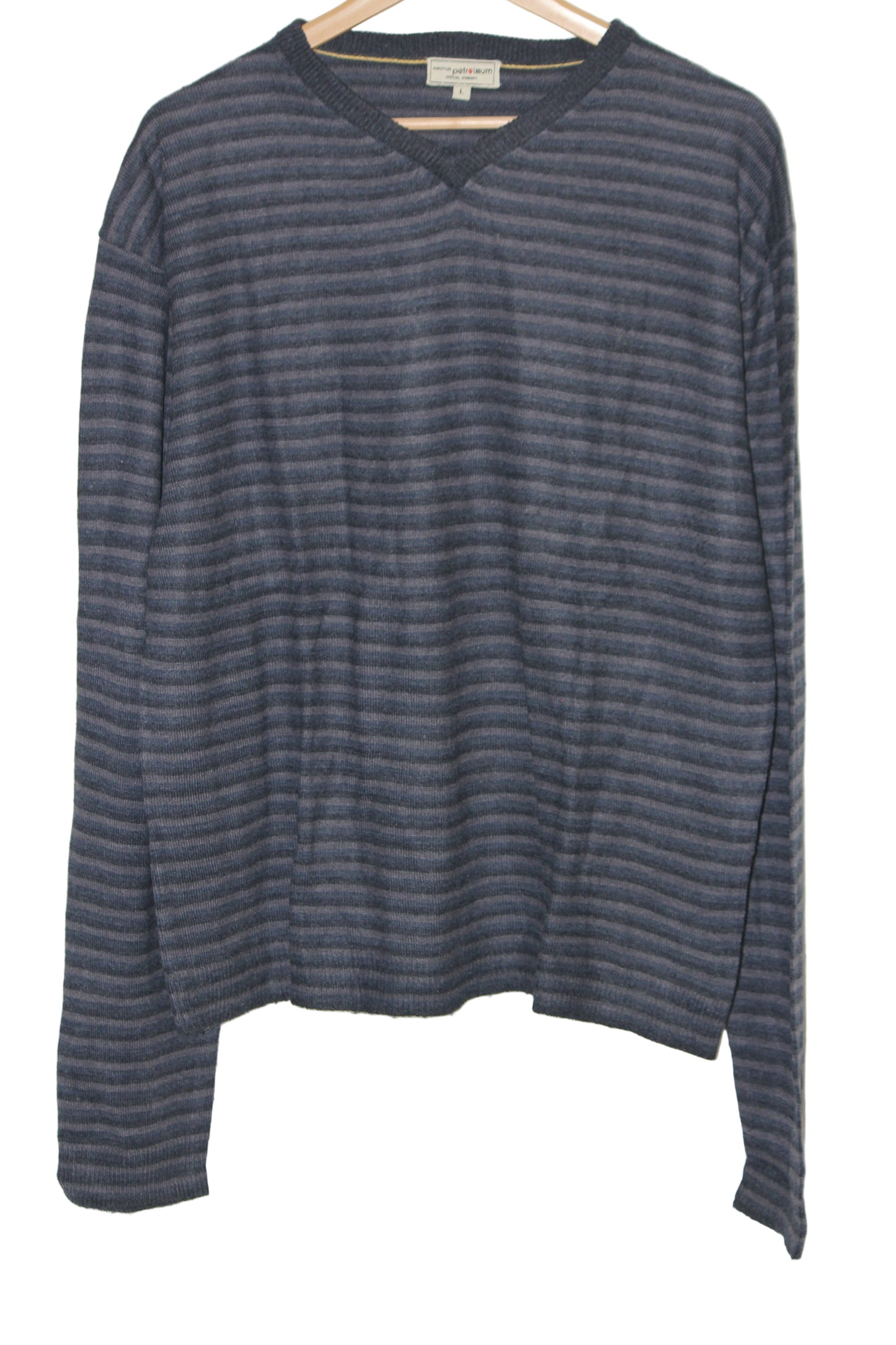 Petroleum Black & Blue V-Neck Sweater – Large