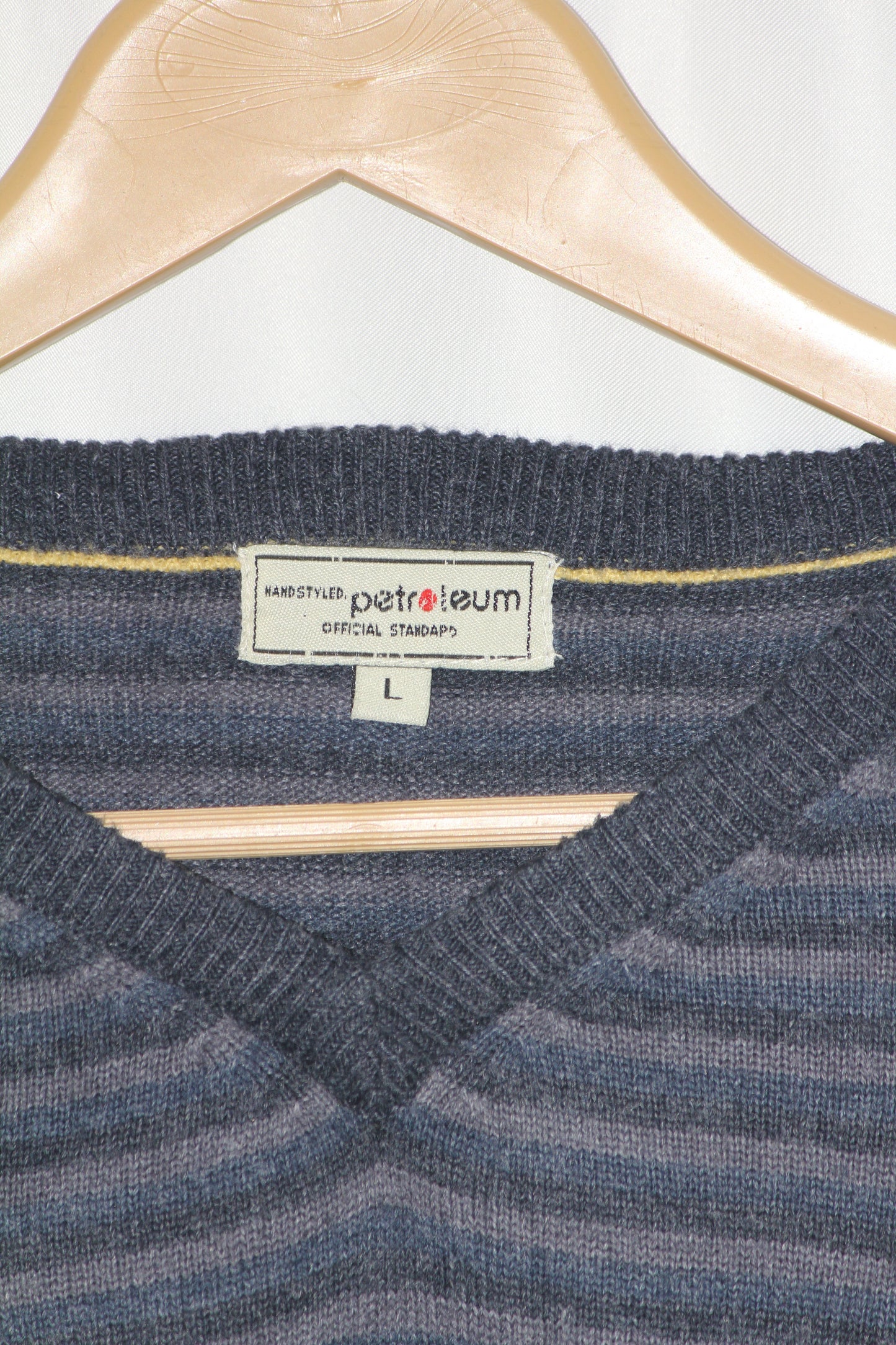 Petroleum Black & Blue V-Neck Sweater – Large