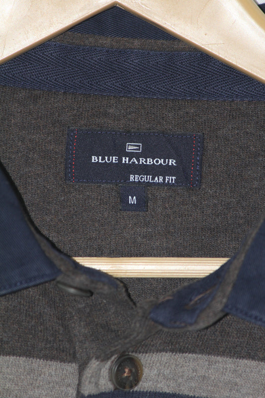 M&S Brown Polo Sweatshirt with Stripes - Medium