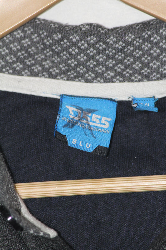 D555 Black Half Sleeve Button Down Sweater - Large