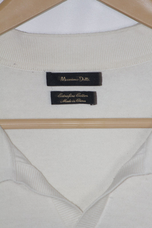 Massimo Dutti White Stripe Polo T-Shirt