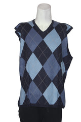 Marks & Spencer Navy Blue Checkered Sleeveless Sweater – Large