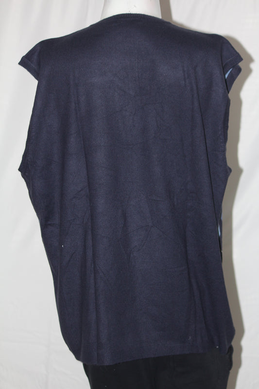 Marks & Spencer Navy Blue Checkered Sleeveless Sweater – Large