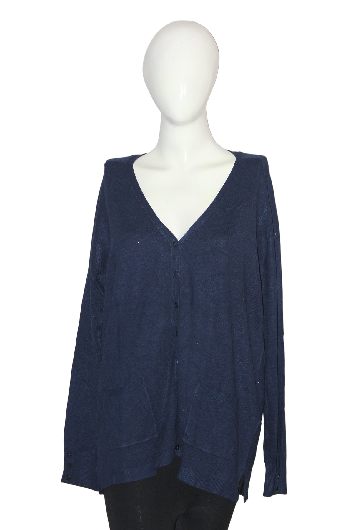 Papaya Navy Blue Button-Down Sweater (Large)