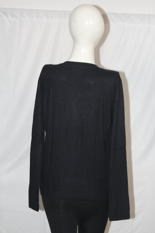 Tu Black Button-Down Sweater (Large)