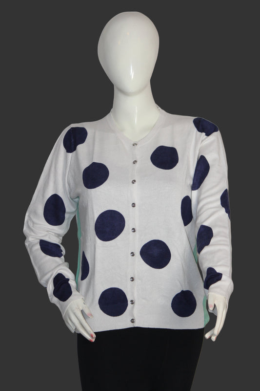 M&S White Printed Button-Down Sweater (Medium)