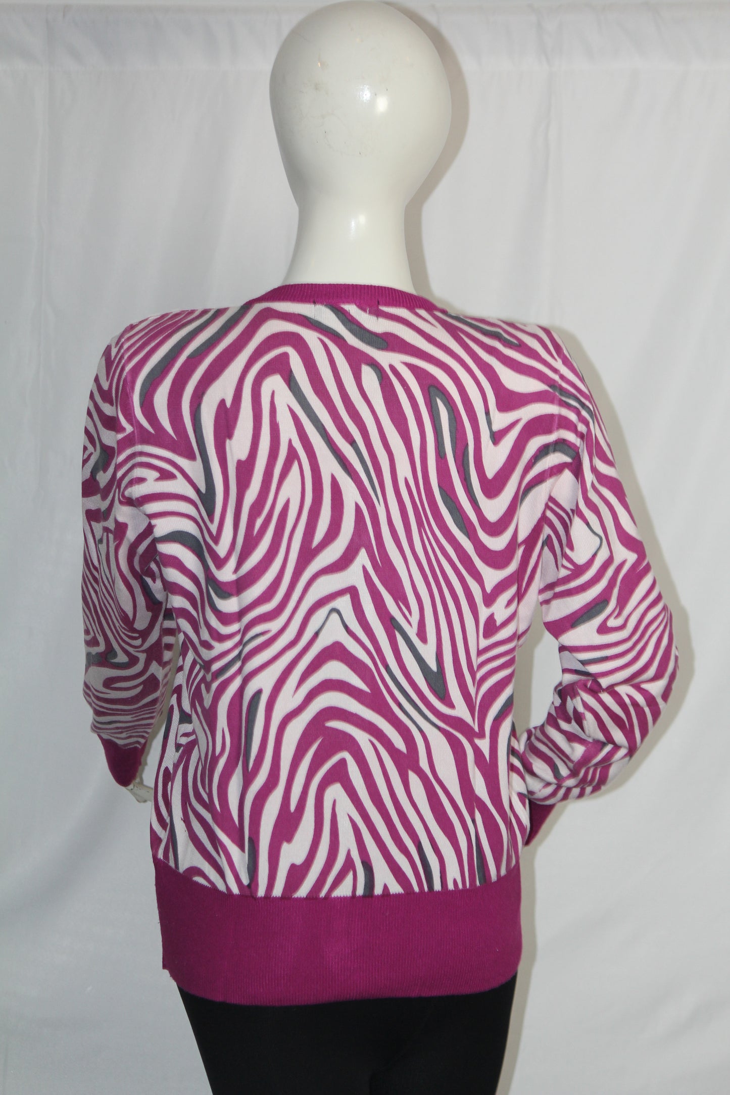 FEMME Pink & White Striped Button-Down Sweater (Large)